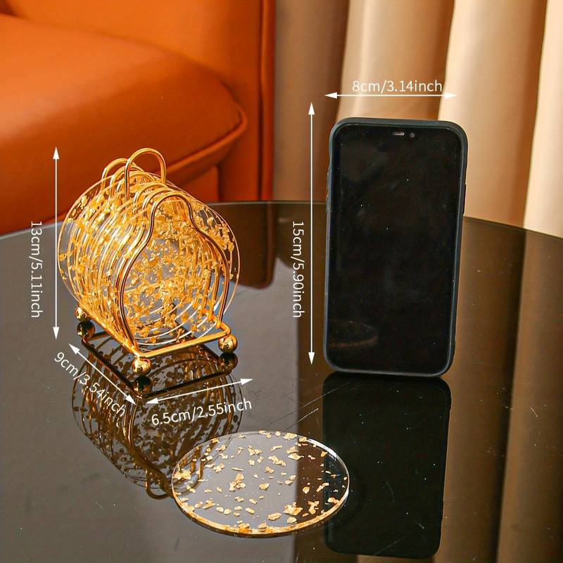 6PCS Golden Fold Acrylic Coasters With Iron Holder, Heat Resistent Drink  Coasters For Cups, Mugs, Bowls, Teapots, Non Slip, Coaster Set For Tabletop  P